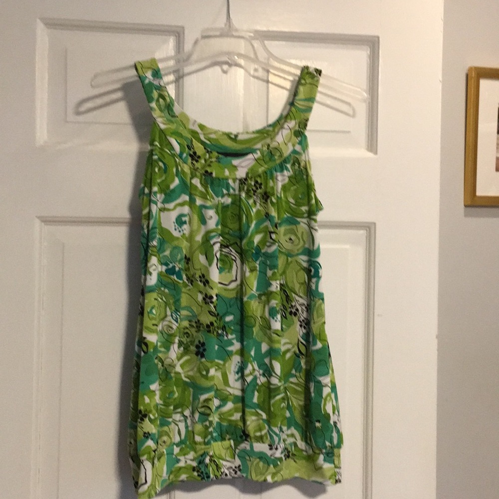 INC summer floral, no sleeve silky type top.